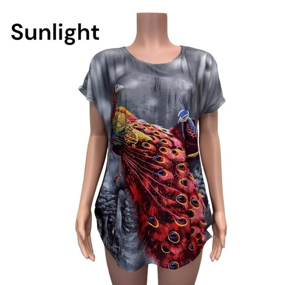 Unbranded Tops - Women Fashion Animal Print Stretch Top Blouse-Women SZ L -Rhinestone-Embellihed